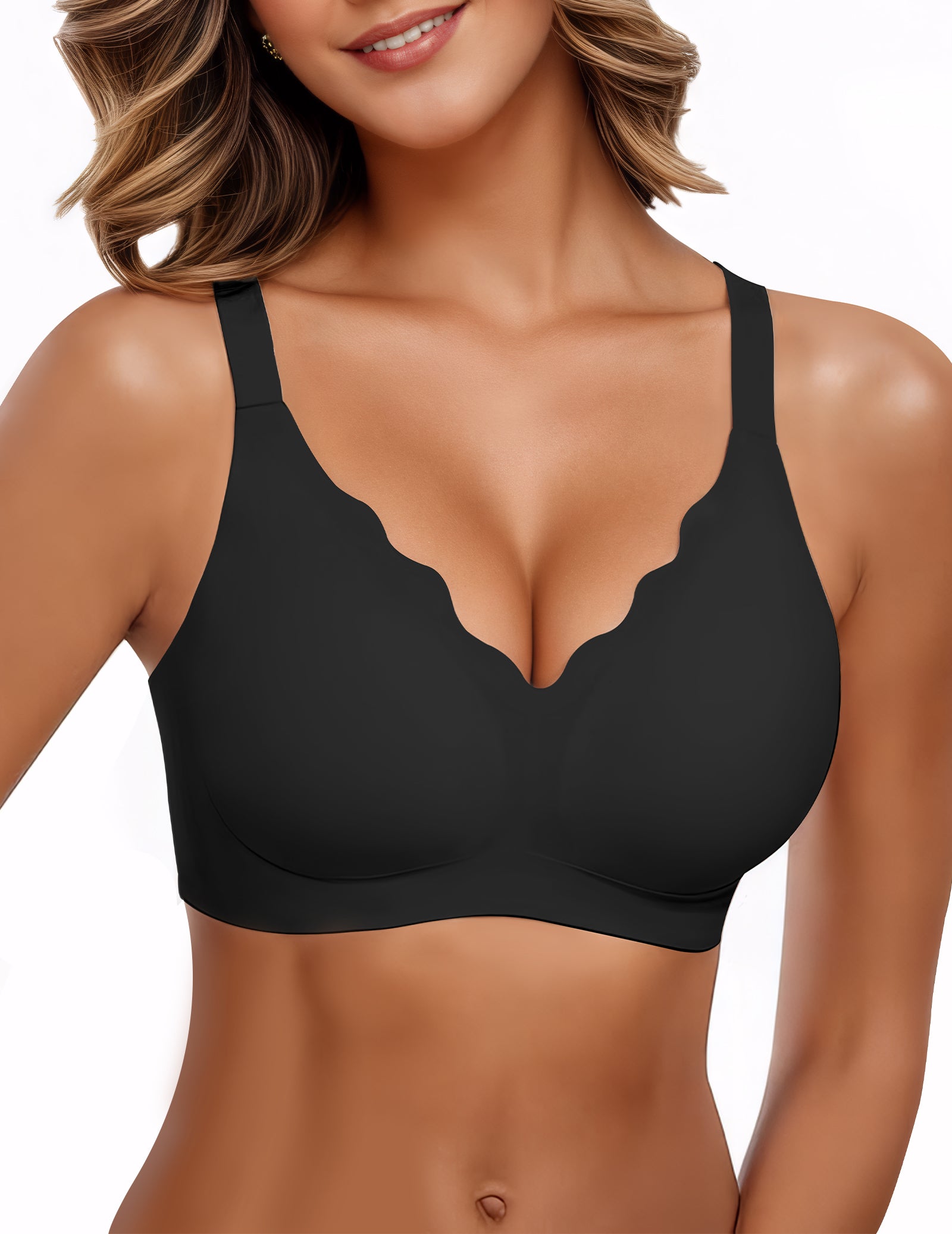 Scalloped Wireless Seamless Push Up Bra