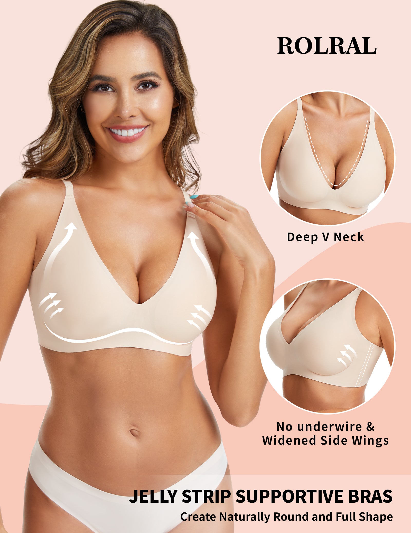 Deep V No Underwire Seamless Push Up Bra