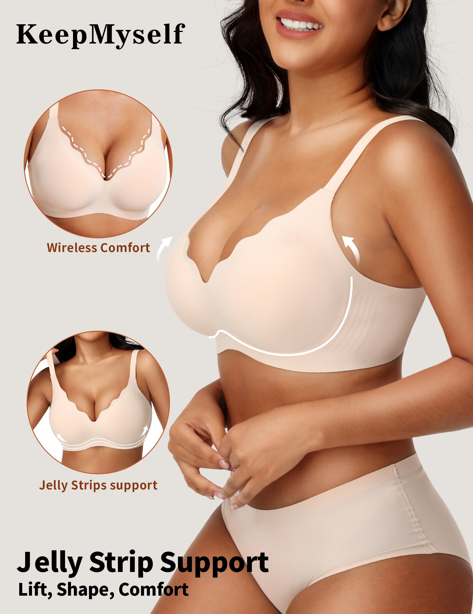 Scalloped Wireless Seamless Push Up Bra