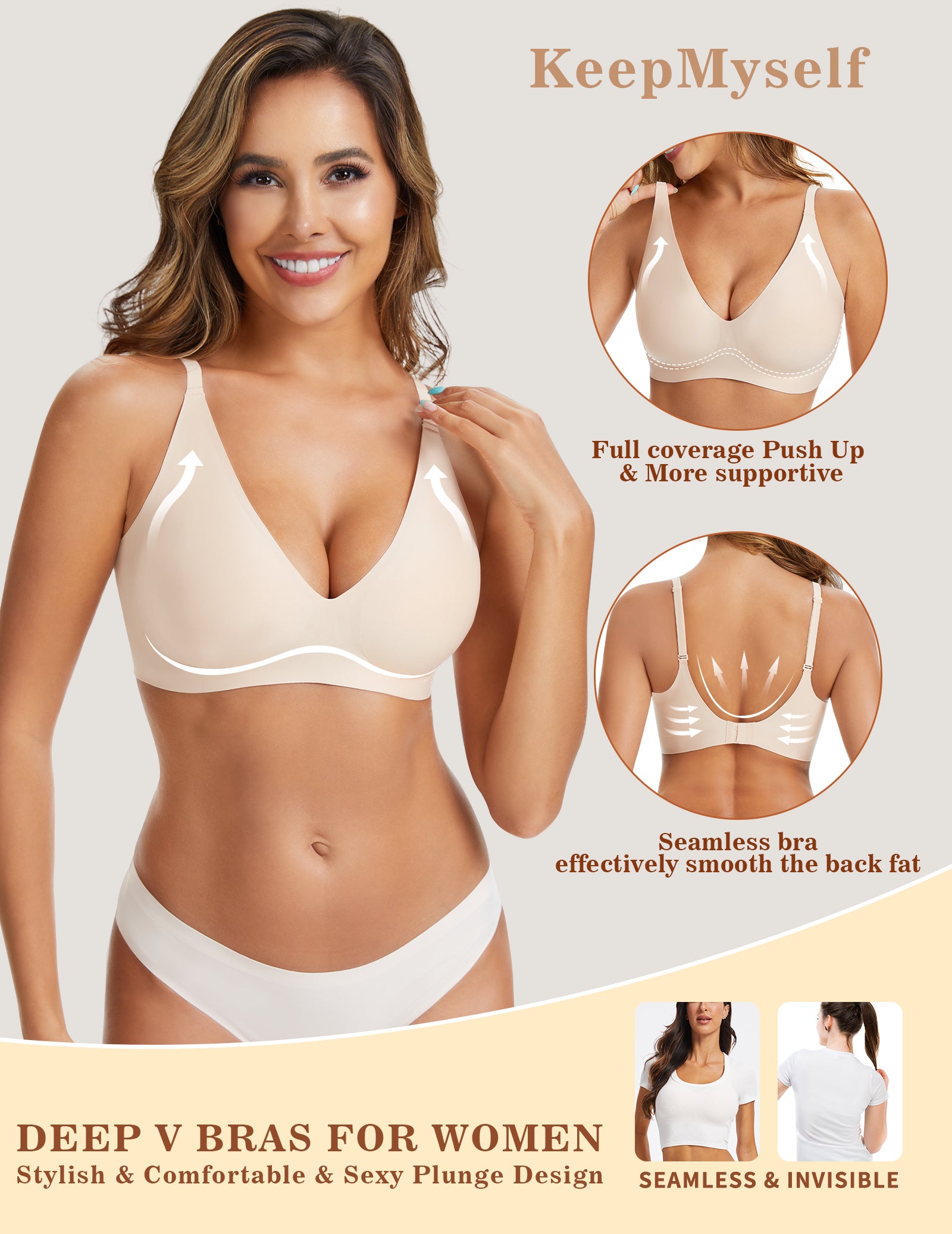 Posefree Deep V No Underwire Seamless Push Up Bra