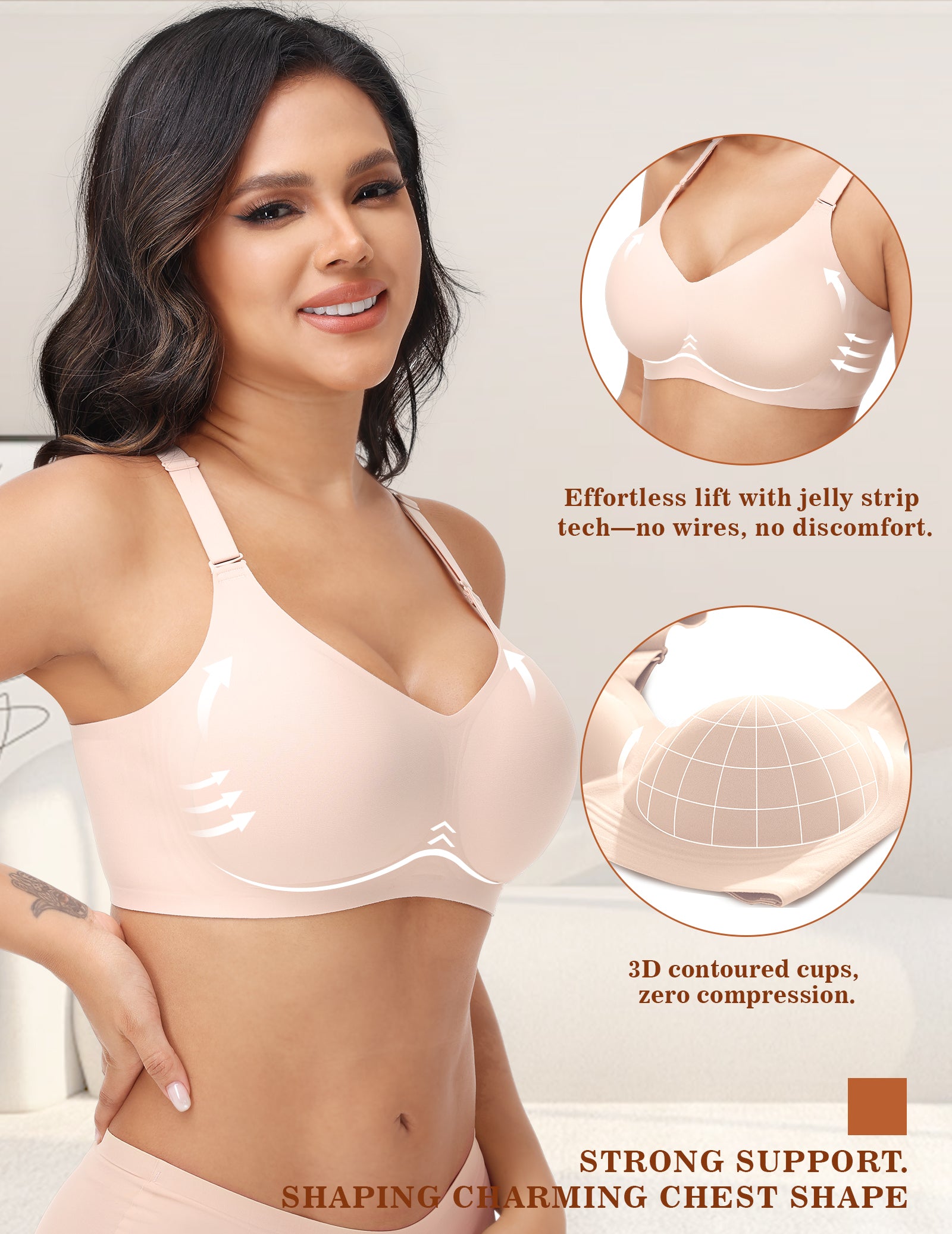 Posefree Back Fat Smoothing Padded Push Up Bra