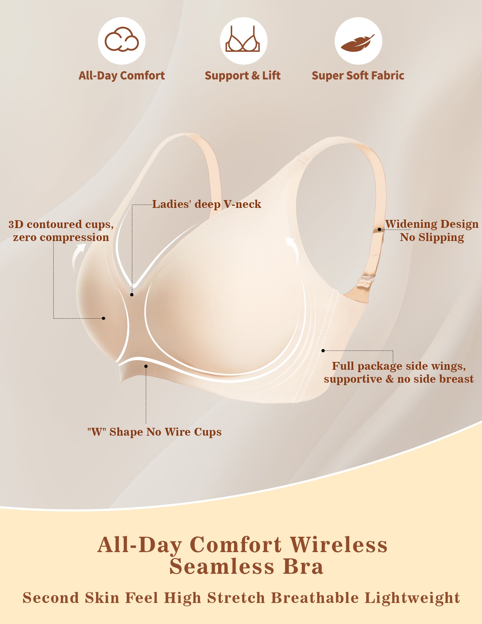 Posefree Deep V No Underwire Seamless Push Up Bra