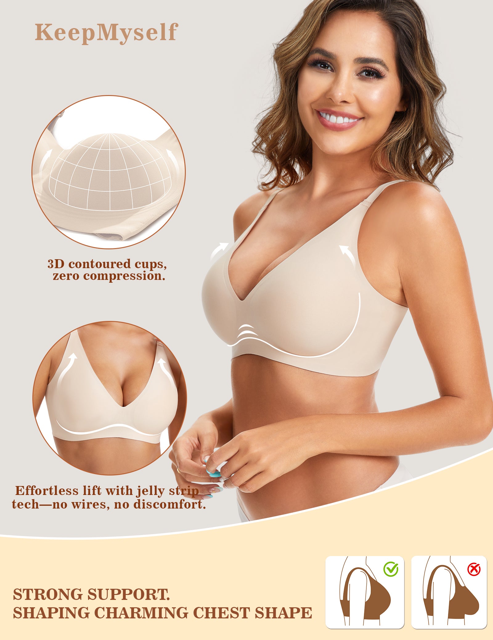 Posefree Deep V No Underwire Seamless Push Up Bra