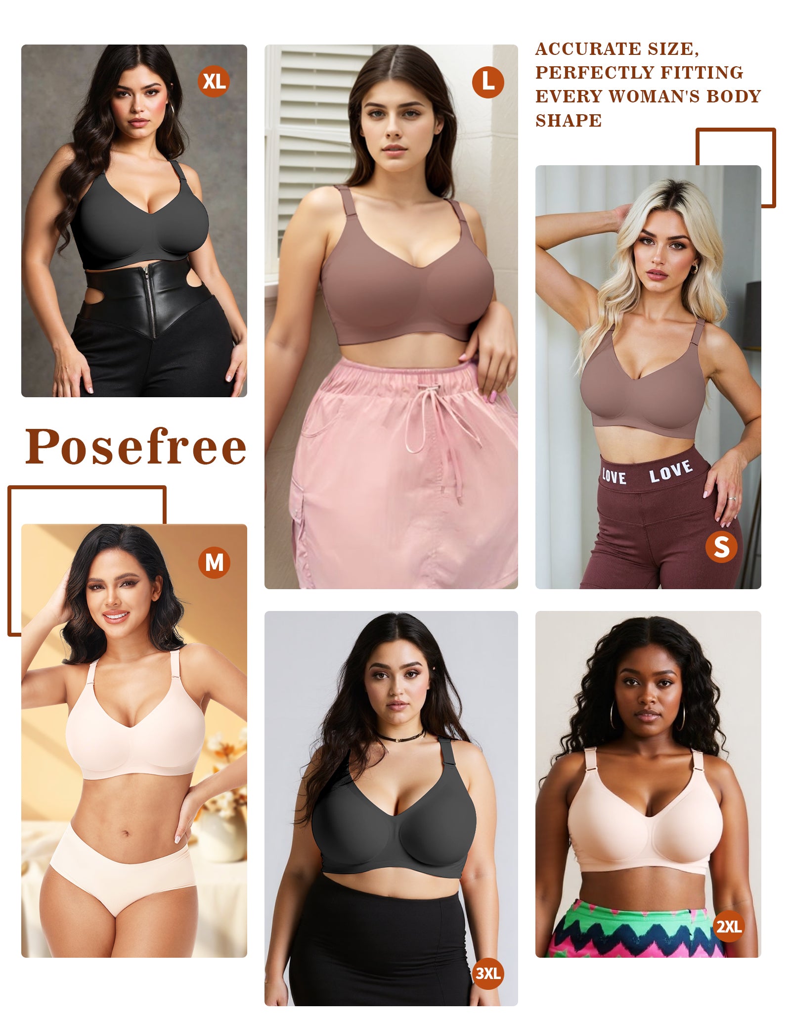 Posefree Back Fat Smoothing Padded Push Up Bra
